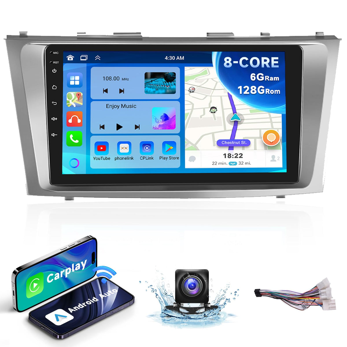Podofo 8-core Android 13 car stereo for Camry 2006-2011, enhanced multimedia and navigation