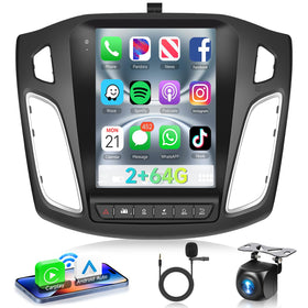 Podofo 9.7 inch head unit for Ford Focus showing navigation and media controls.