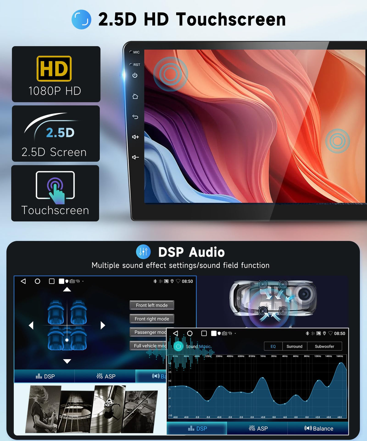 Podofo 10 band EQ DSP delivering detailed audio in car