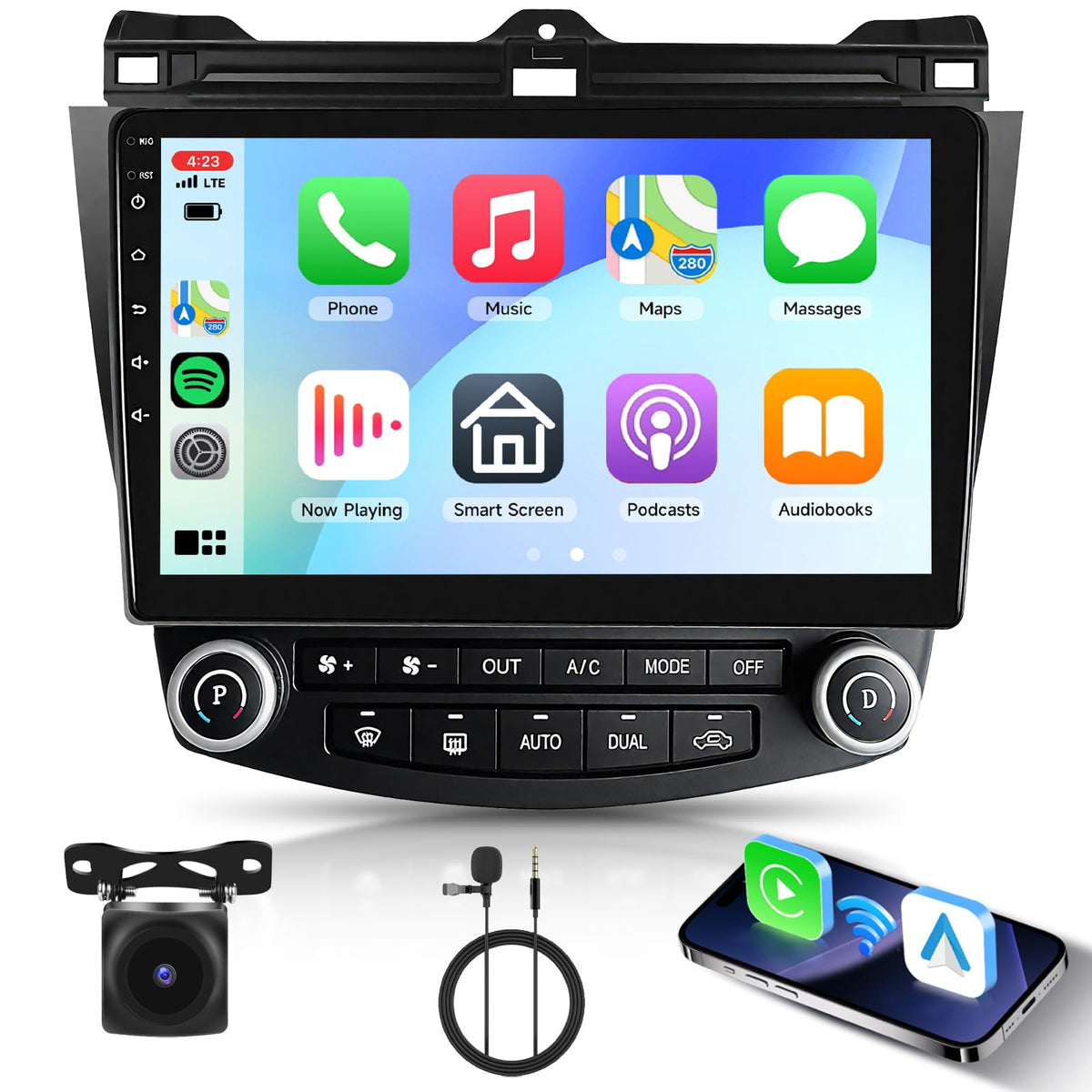 Podofo 10.1 inch capacitive touchscreen for Honda Accord dashboard navigation
