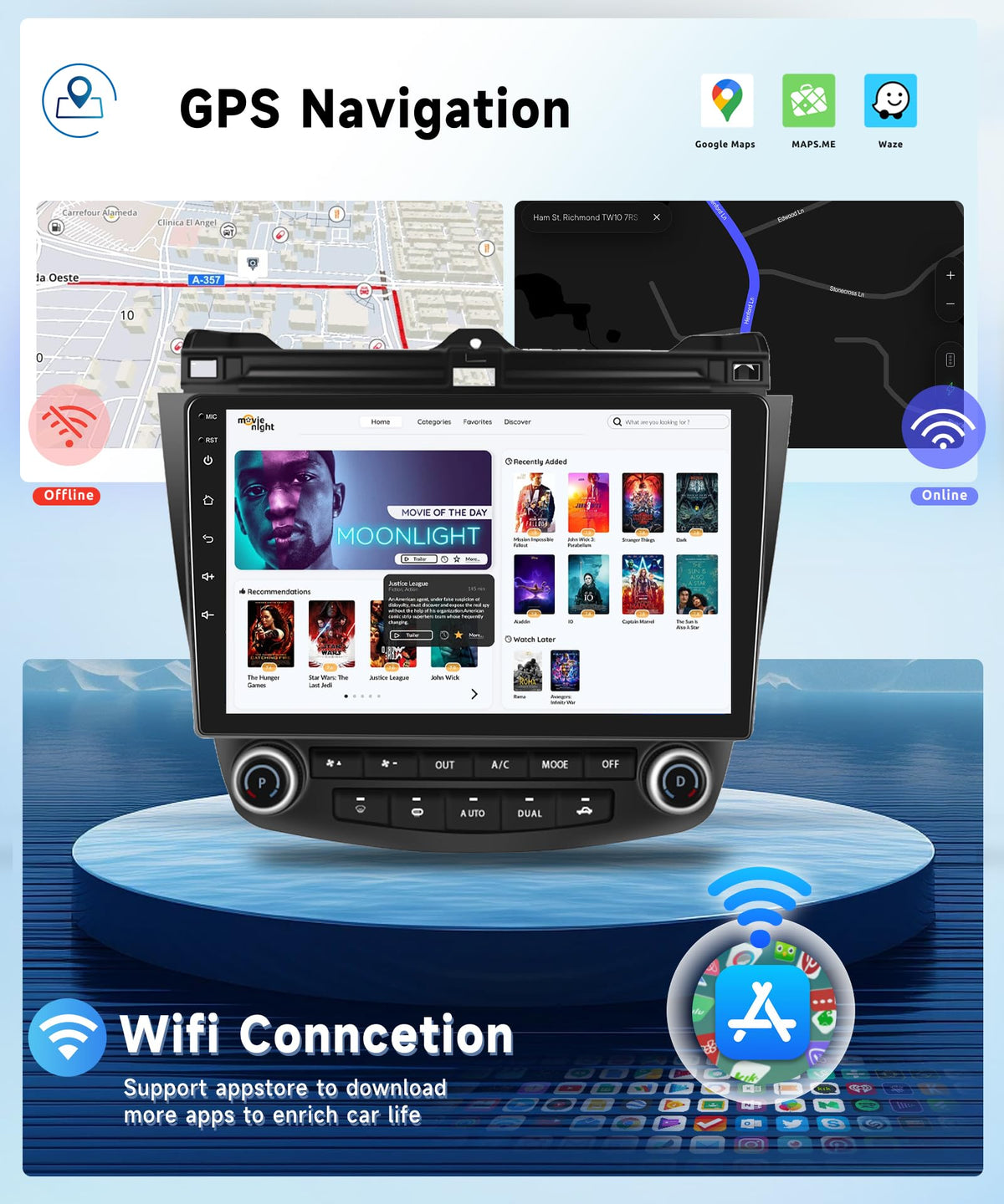 Podofo 5GHz WiFi navigation with offline maps in Honda Accord