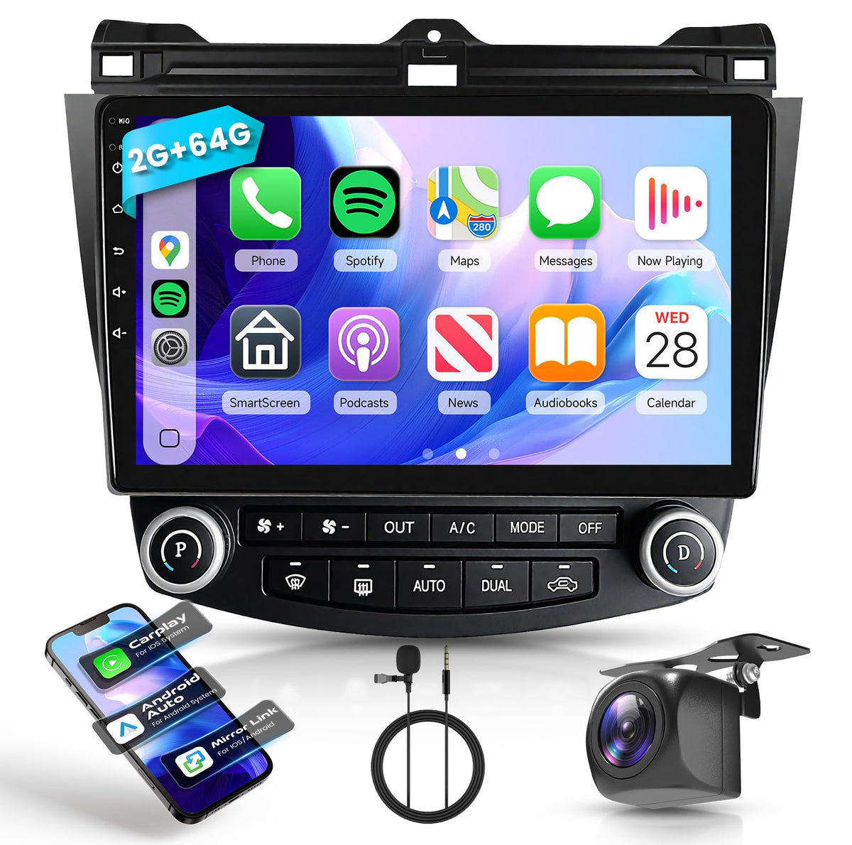 Podofo Honda Accord 7th-gen 10-1-inch touchscreen front view for clear navigation and media control.