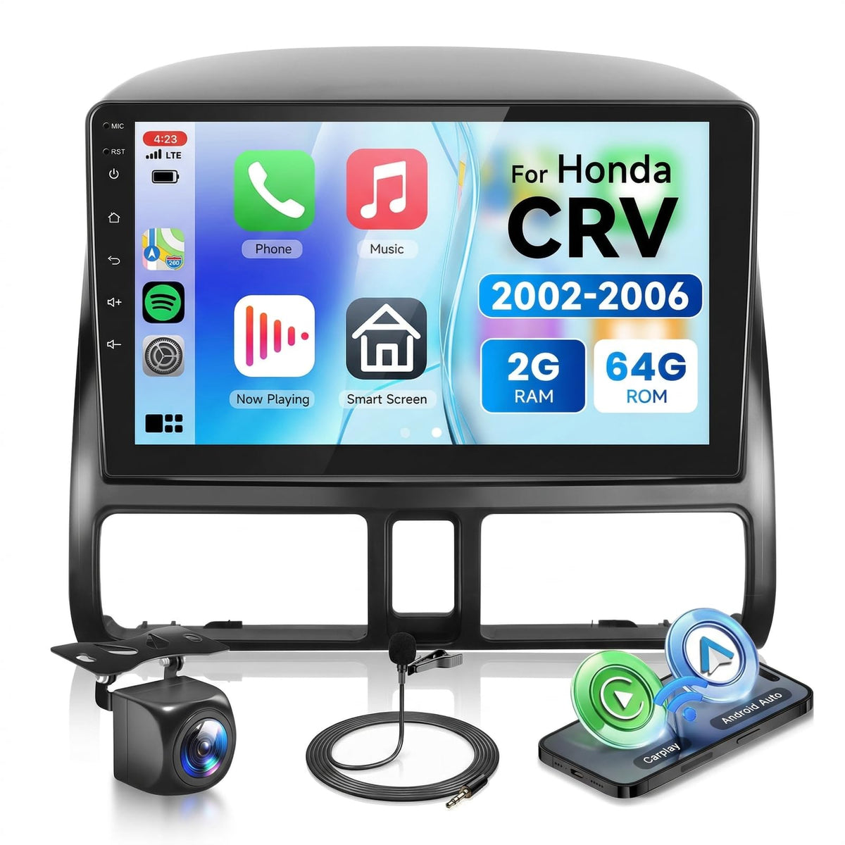 Podofo Android 15 car stereo with 9-inch HD touchscreen for Honda CR-V 2002-2006 navigation