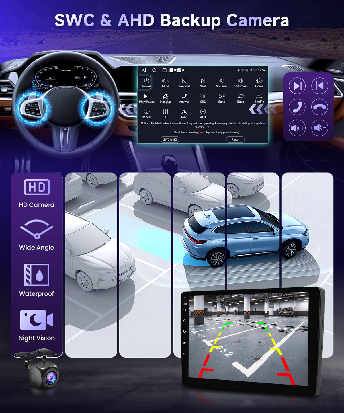 Podofo backup camera 170-degree lens and IP67 night vision.