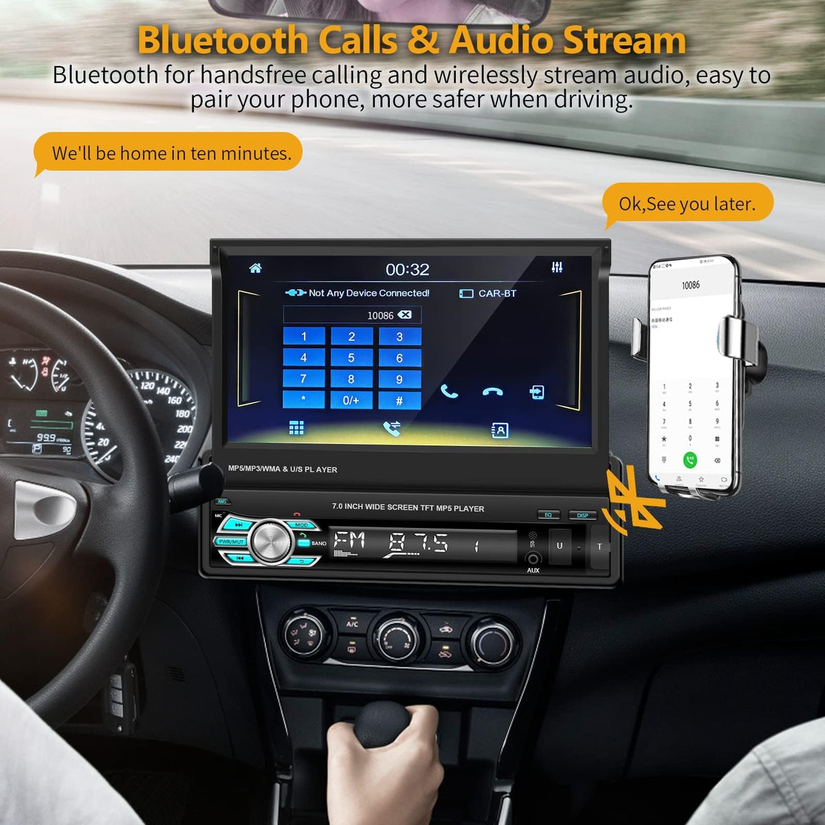 Podofo Bluetooth and FM radio for hands-free calls and live broadcasts