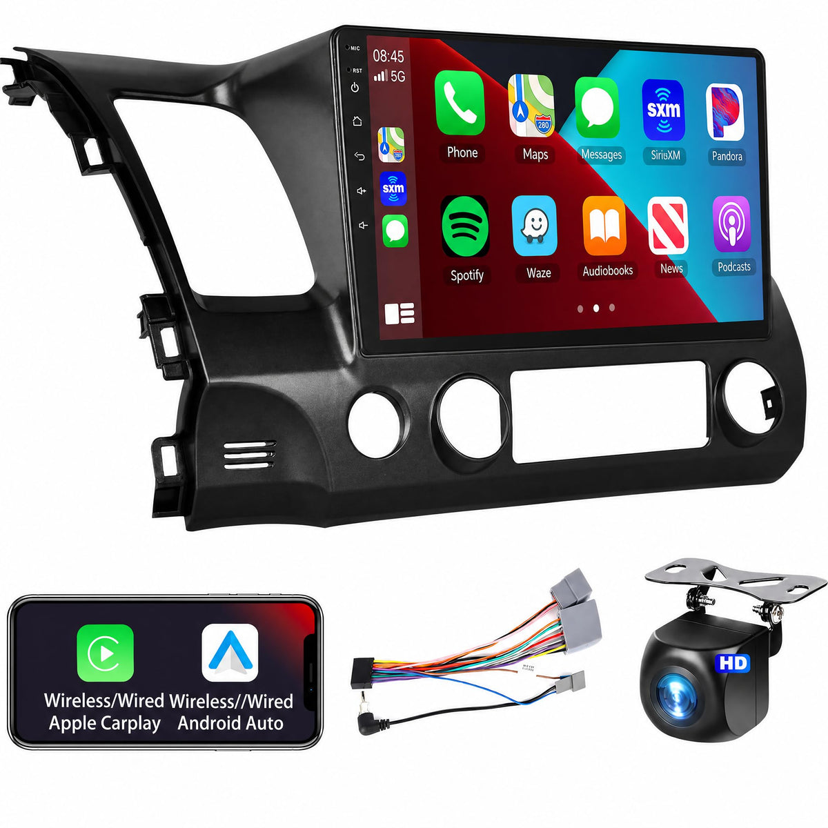 Podofo radio for Honda Civic 10-1 inch touchscreen with bright display and responsive controls.
