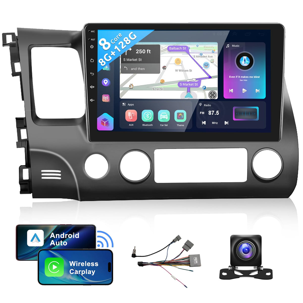 Podofo 10.1-inch QLED screen on Honda Civic display for clear driving visuals