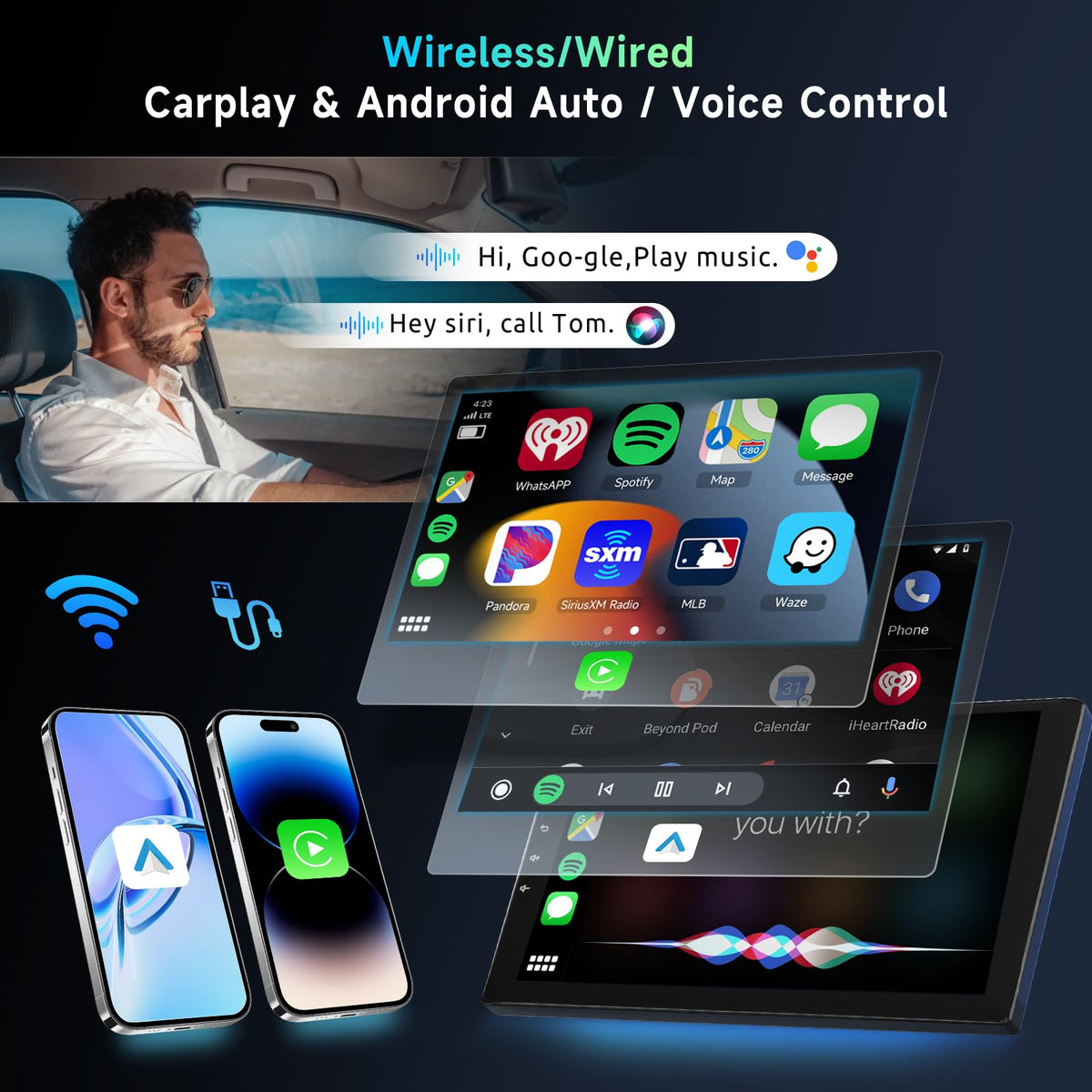 Podofo wireless CarPlay and Android Auto for hands‑free navigation