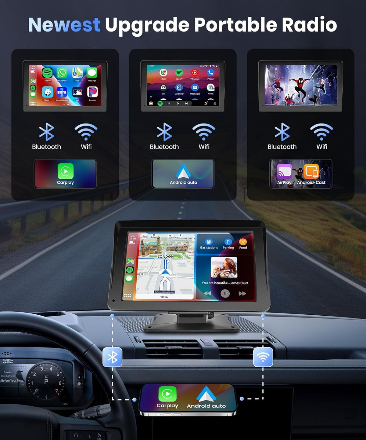 podofo dashboard mounted in car demonstrating easy plug-and-play benefit