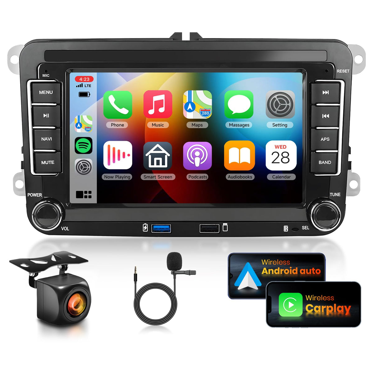 Podofo DSP 2G 64G 7-inch IPS display with clear navigation on the VW screen