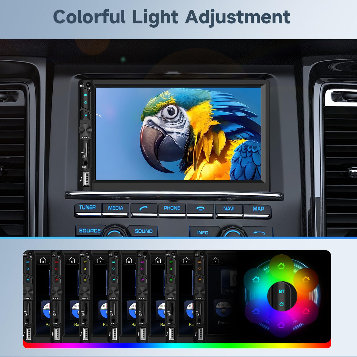 Podofo FM radio with up to 18 presets for favorites.