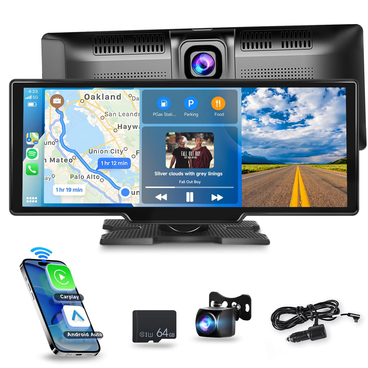 Podofo front camera 2.5K delivers crisp road footage for clear driving views.