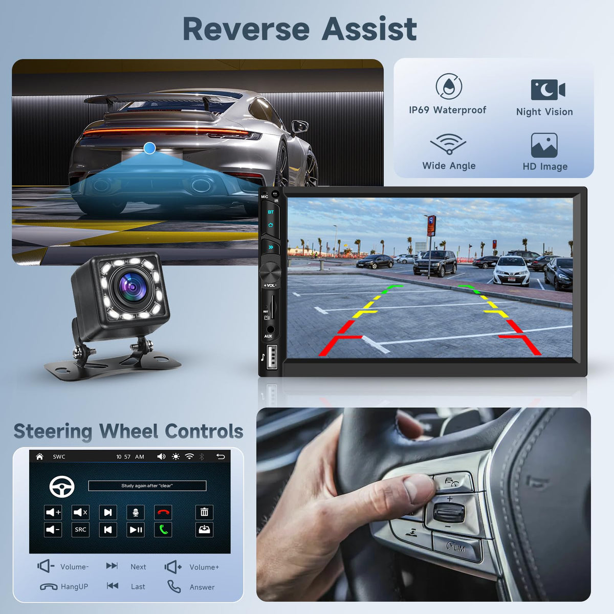 Podofo HD backup camera with IP69 waterproof and night vision.