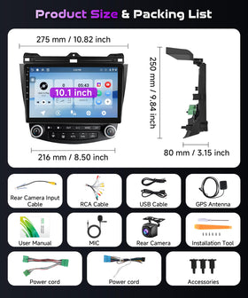 Podofo Honda Accord 10.1-inch touchscreen with on-screen volume control for easy adjustments