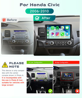 Podofo Honda Civic 10.1-inch IPS touchscreen for sharp navigation visuals.