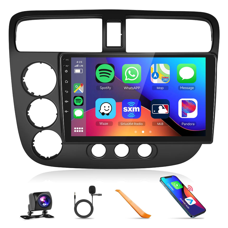 Podofo Honda Civic 2001–2005 9-inch screen front view enhances in-car entertainment.