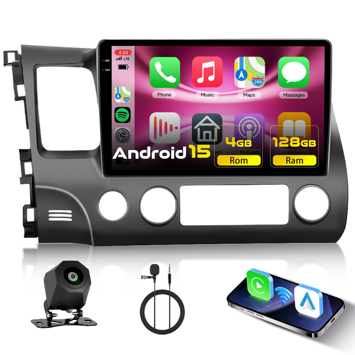 Podofo Honda Civic upgrade: 10.1-inch screen install for a refreshed cockpit.