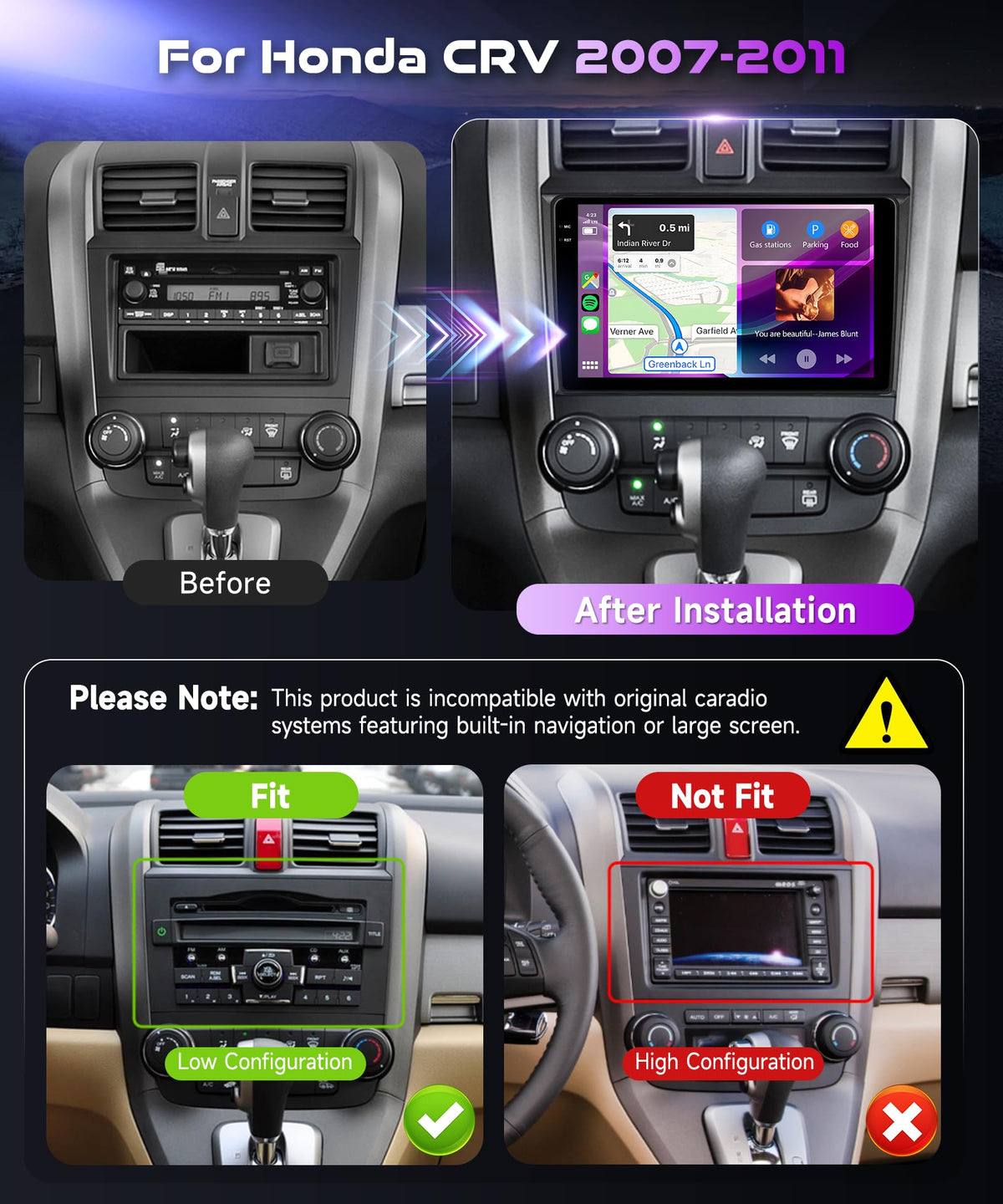 Podofo Honda CR-V stereo enables wireless CarPlay and Android Auto connectivity