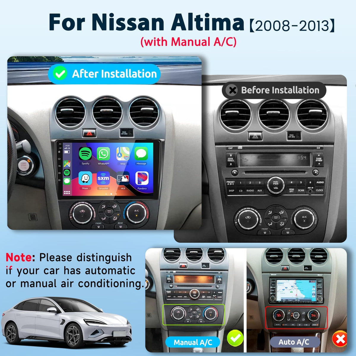 Podofo Nissan Altima wireless CarPlay for seamless iPhone integration on the road.