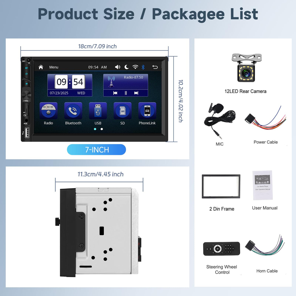 Podofo USB, Type-C, TF, AUX, and SWC inputs for flexible connections.