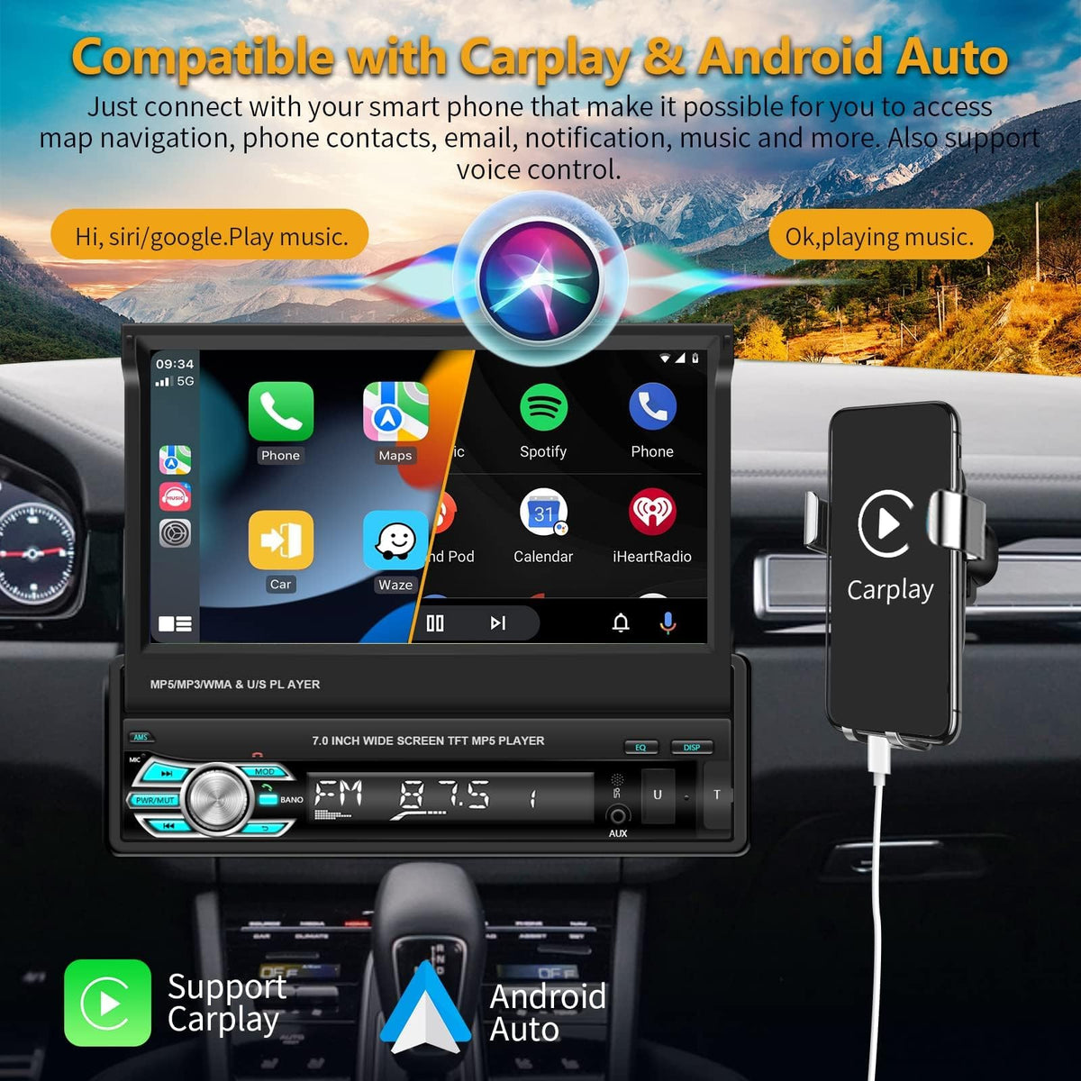 Podofo wired CarPlay/Android Auto setup on road integration