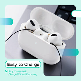 Podstring attached to silicone ear tip illustrating secure fit for earbuds