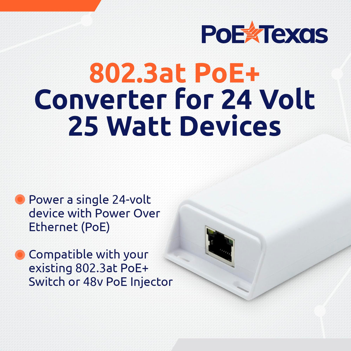 PoE Texas 24V passive output enabling a safe power split for Ubiquiti devices.