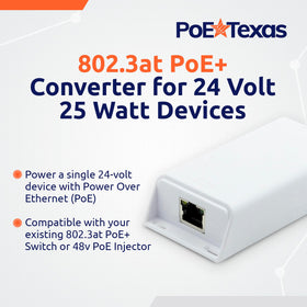 PoE Texas 24V passive output enabling a safe power split for Ubiquiti devices.