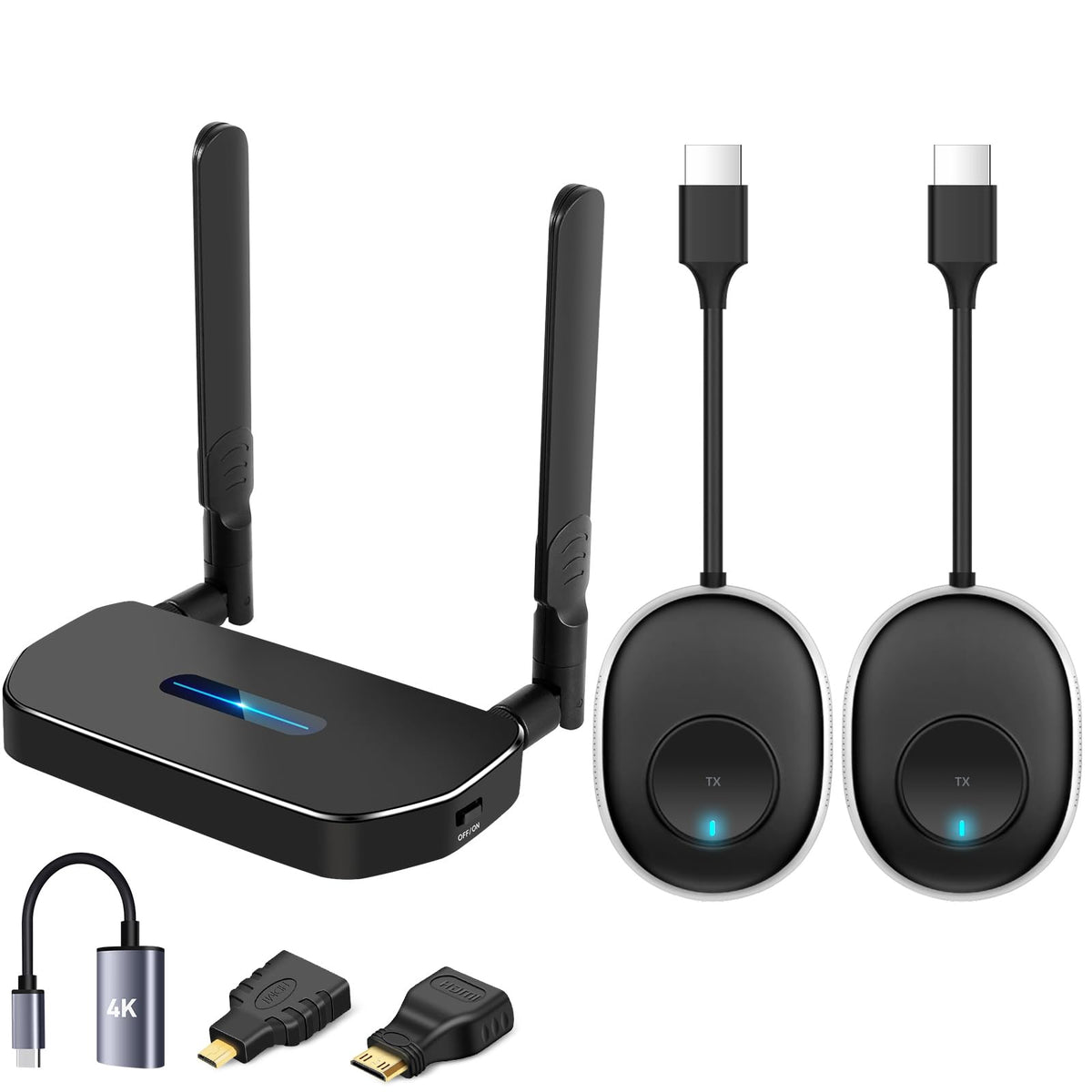 POFAN HDMI transmitter setup enabling seamless wireless display sharing from laptop to TV.