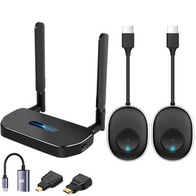 POFAN HDMI transmitter setup enabling seamless wireless display sharing from laptop to TV.
