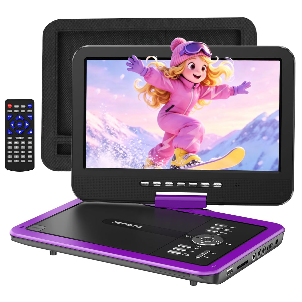 POFOTO 12.5-inch portable DVD player with bright display for travel