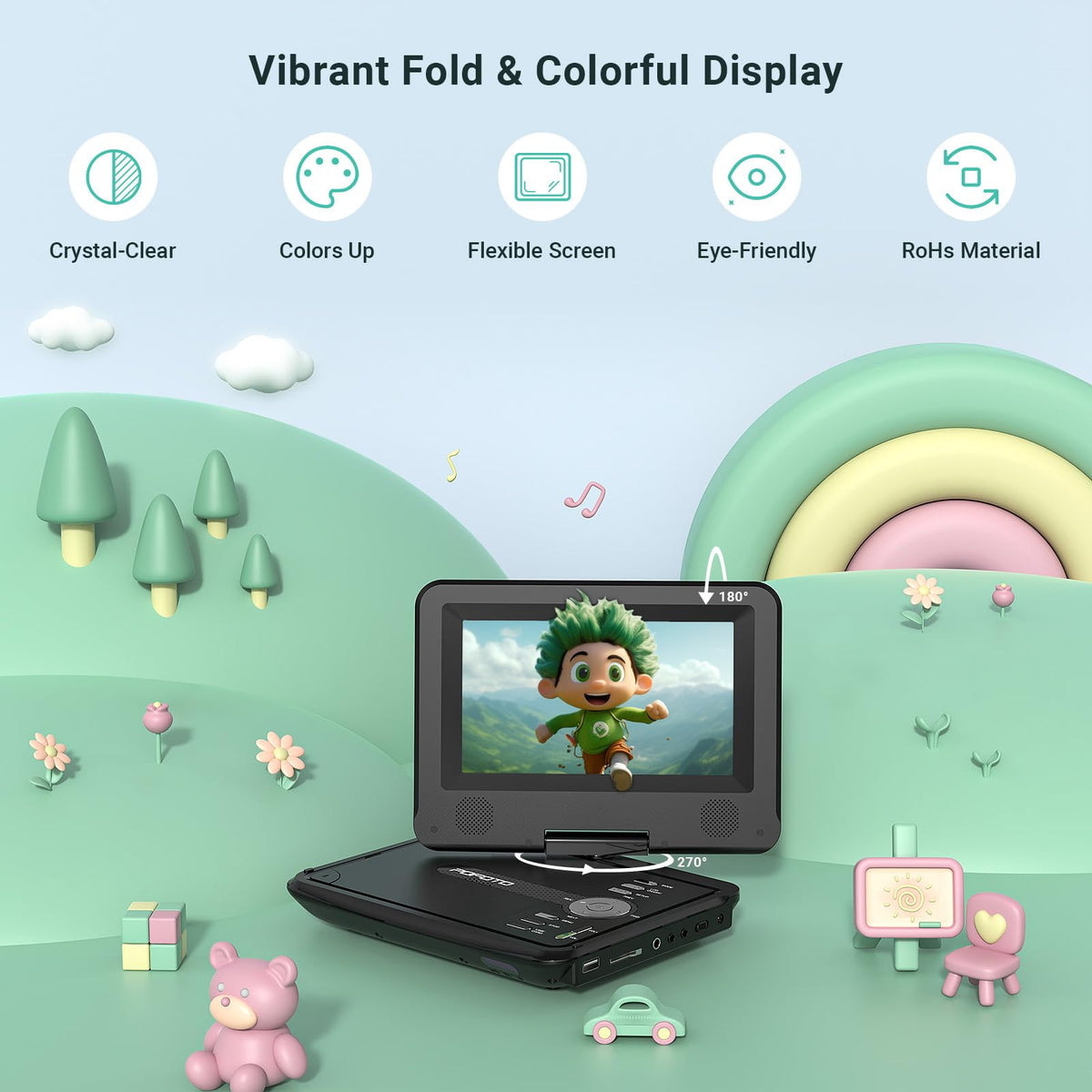POFOTO 7.5-inch swivel screen offering flexible rear-seat viewing