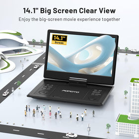 POFOTO portable DVD swivel screen 270 degrees for flexible viewing angles.