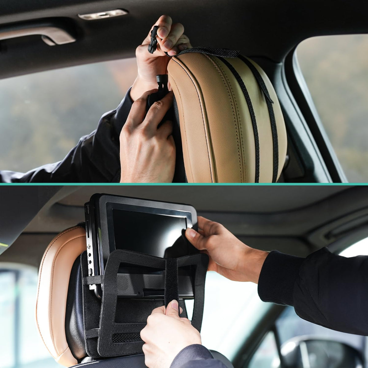 pofoto mounted in vehicle lifestyle shot showing passengers entertained
