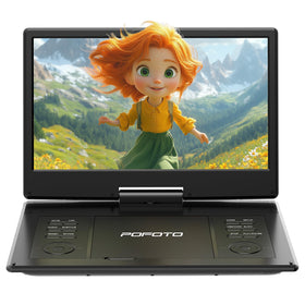 POFOTO portable DVD player with a 14.1-inch HD screen for clear on-the-go viewing.