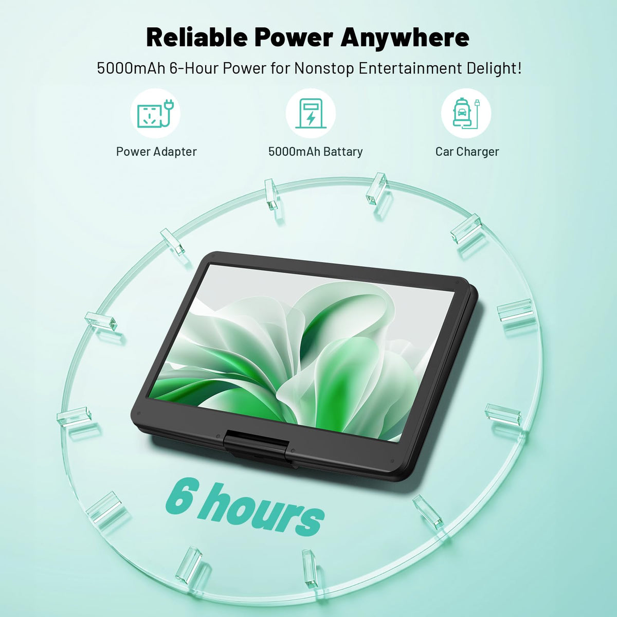 POFOTO 5000mAh battery delivers up to six hours of playback