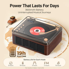 pofoto speaker grille and wood grain highlighting rich bass benefit