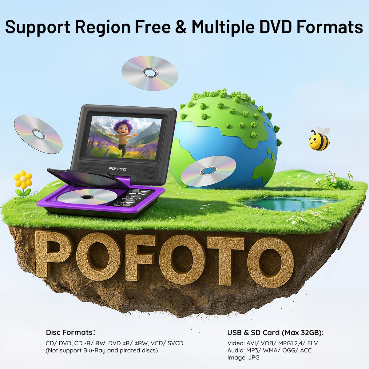 POFOTO swivel-screen rotation to adjust viewing angles for kids