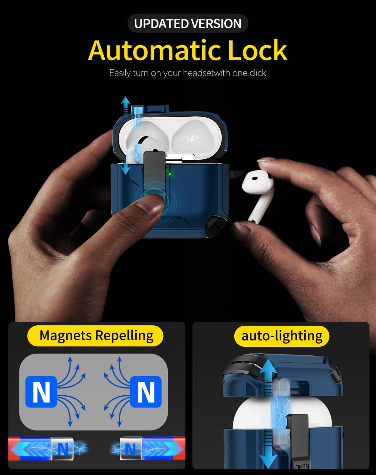 Pohgelan AirPods 4 case blue cleaning pen showing dual-head design.