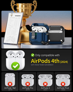 Pohgelan AirPods 4 case blue, lock-open view showing one-handed access.