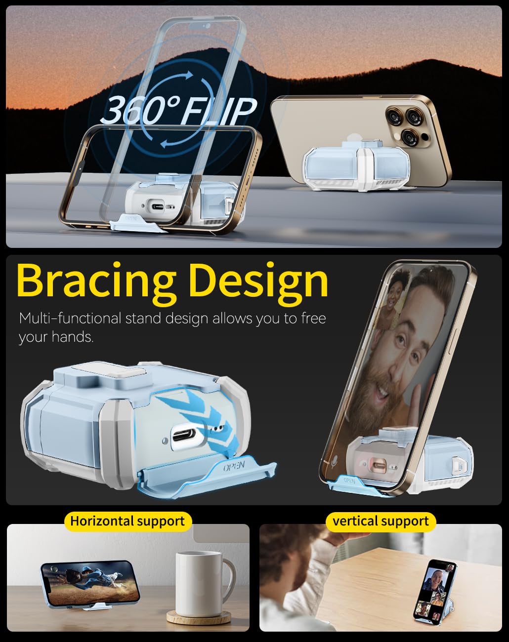 Pohgelan AirPods 4 case with lid lock ensuring full closure.