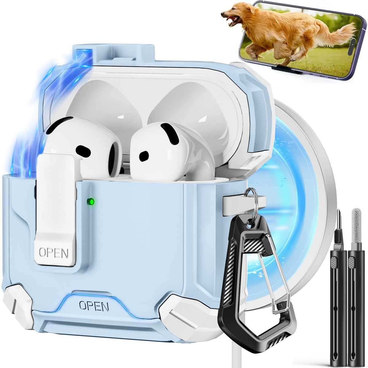 Pohgelan AirPods 4 case with magnetic lock for secure protection.