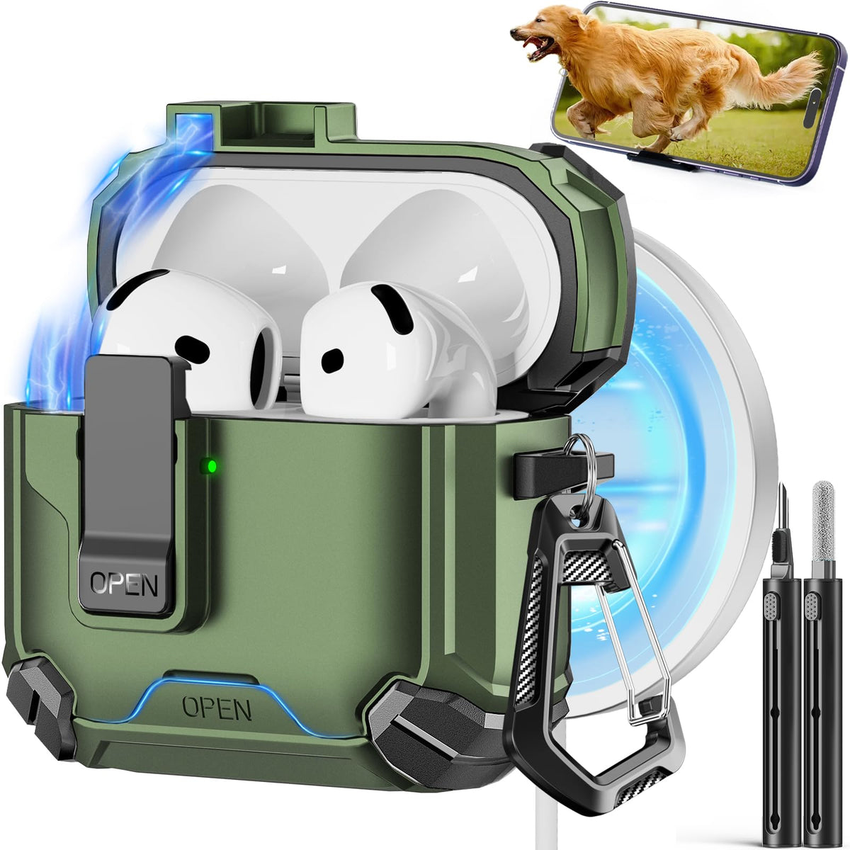 Pohgelan AirPods 4 case with magnetic lock protects your earbuds on the go.
