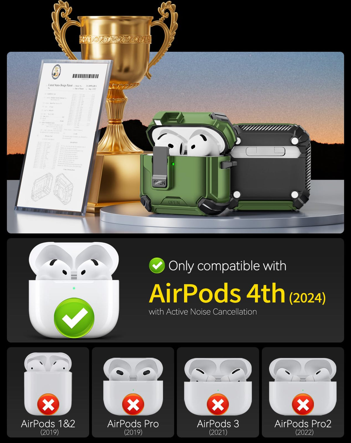 Pohgelan AirPods 4 case features a built-in phone stand for hands-free viewing.
