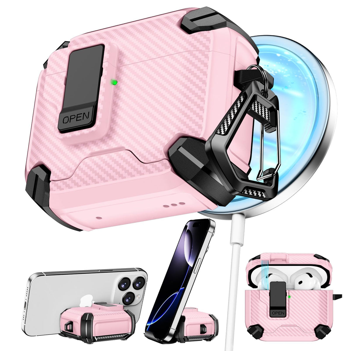 Pohgelan AirPods 4 pink carbon fiber case offers stylish protection