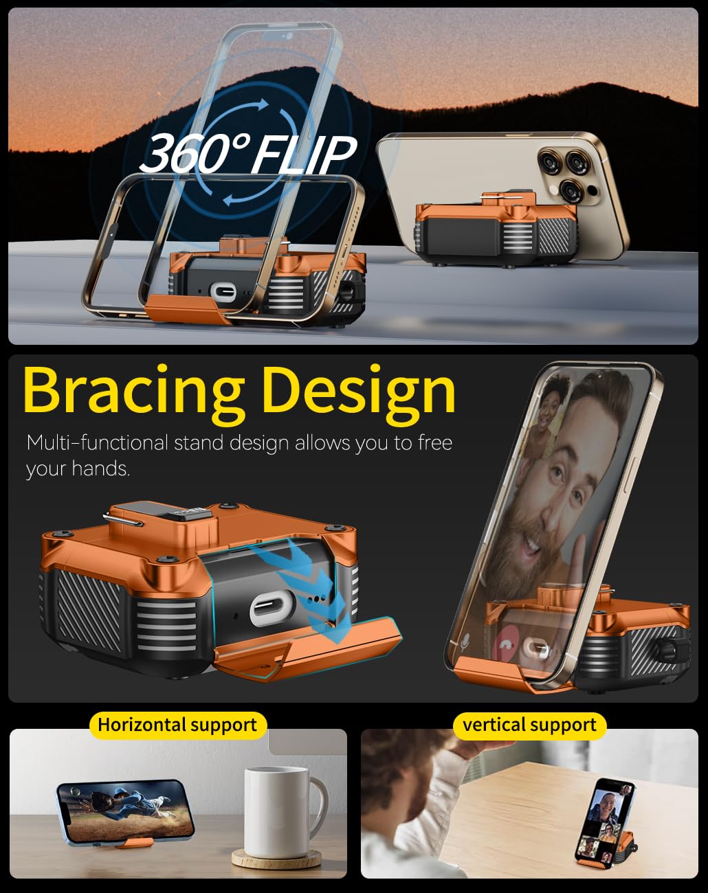 Pohgelan AirPods Pro 3 case orange, automatic lock feature for safer carry