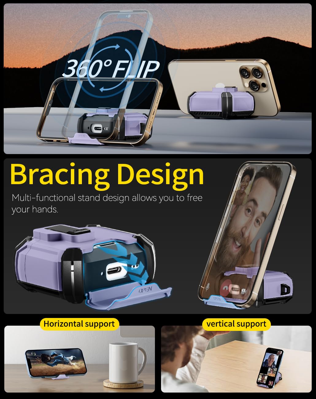 Pohgelan AirPods 4 case with automatic snap switch for one handed use.