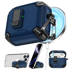 Pohgelan AirPods 4 blue carbon fiber case protects on the go.