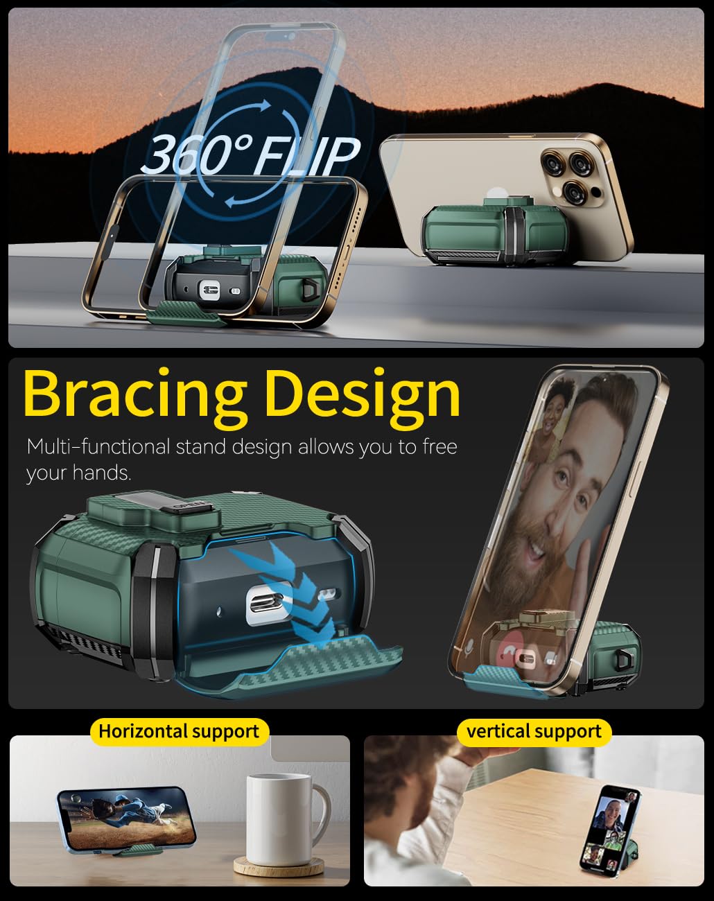 Pohgelan carbon fiber green case adds stylish protection for daily use.