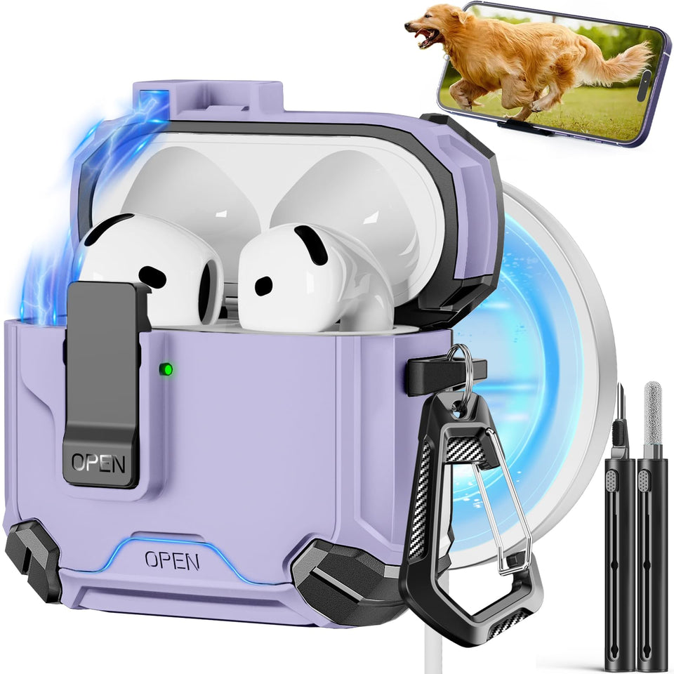 Pohgelan AirPods 4 case with magnetic lock offers secure protection and quick access.